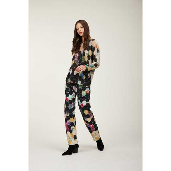 Oversize crewneck sweater with Esagoni print double use