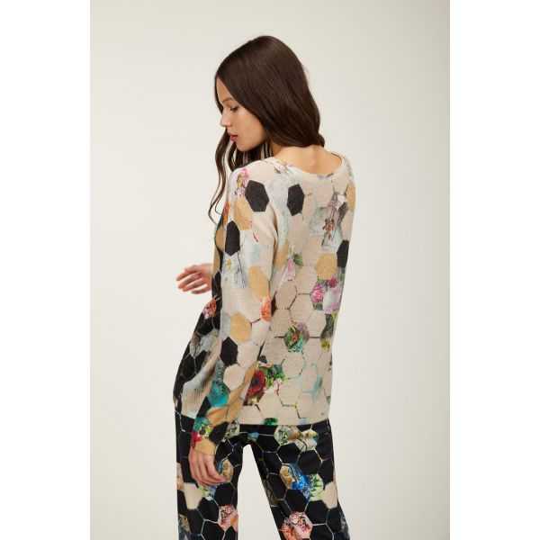 Maglia girocollo oversize con stampa Esagoni double use