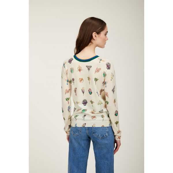 Crewneck sweater with Bijoux print double use