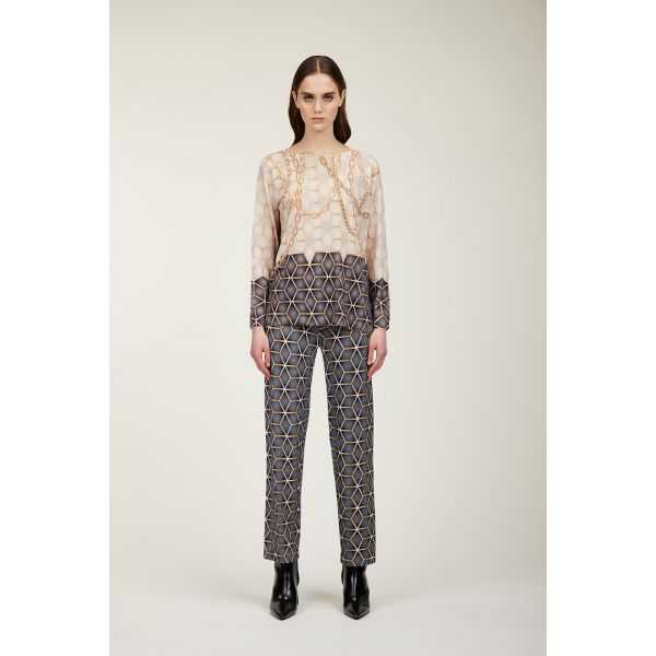 Maglia barca oversize con stampa Gold