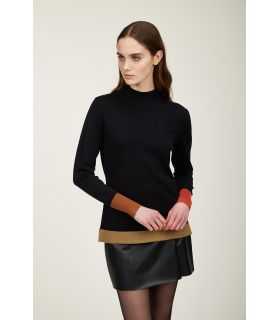 High neck sweater with multicolor trims