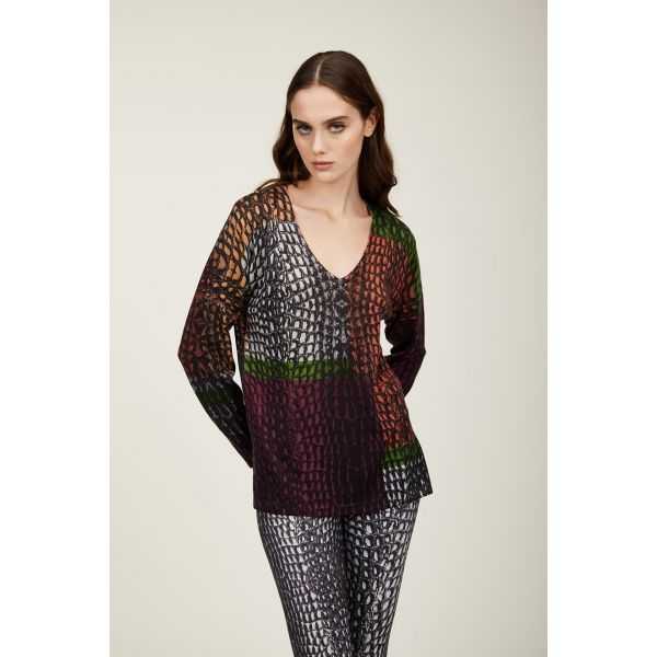 Oversize V neck sweater with Cocco patch print