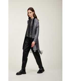 Cardigan lungo con frange e stampa Cocco black
