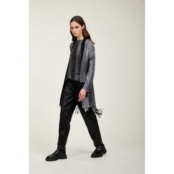 Long cardigan with fringes and Cocco black print