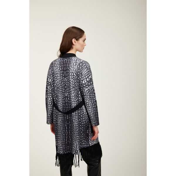 Long cardigan with fringes and Cocco black print
