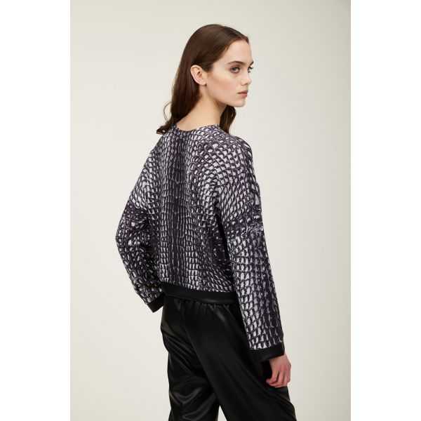 Maglia girocollo con bordi in pelle e stampa Cocco black