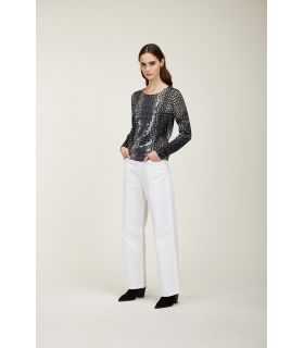 Crewneck sweater with paillettes and Cocco black print