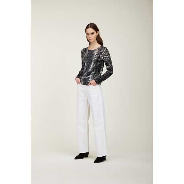Maglia girocollo con paillettes e stampa Cocco black
