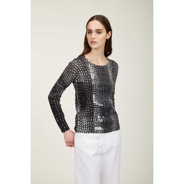 Maglia girocollo con paillettes e stampa Cocco black