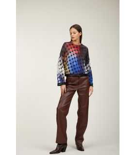 crewneck sweater with leather trims and double use Dots print