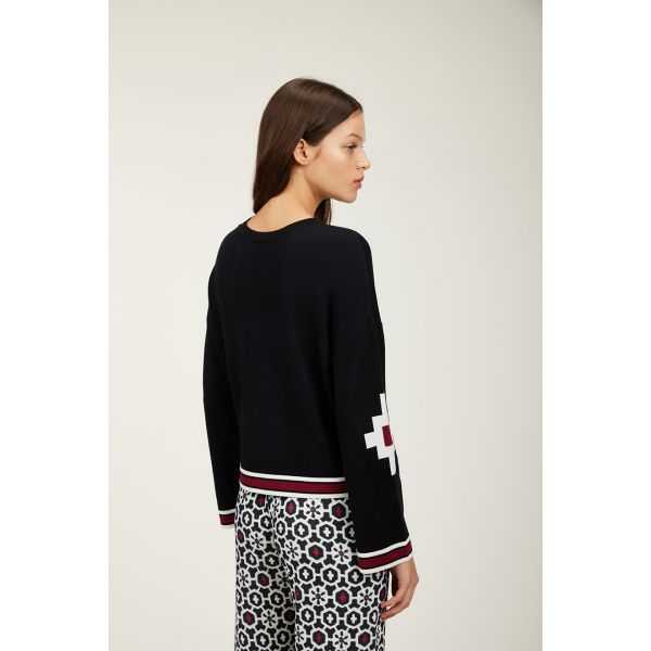 crewneck sweater with striped trims