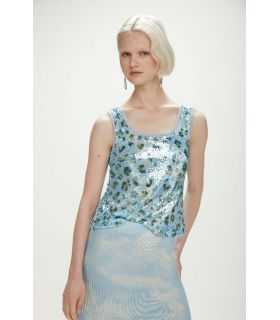 Top con paillettes e stampa Animalier