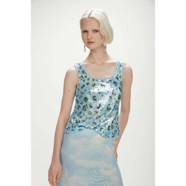 Sequins tank top with Animalier print