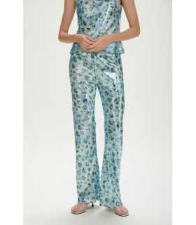 Pantaloni svasati con paillettes e stampa Animalier