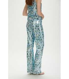 Pantaloni svasati con paillettes e stampa Animalier