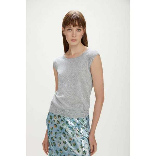 Top in lurex con lavorazione pointelle