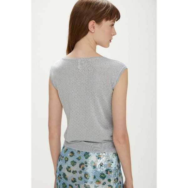 Top in lurex con lavorazione pointelle