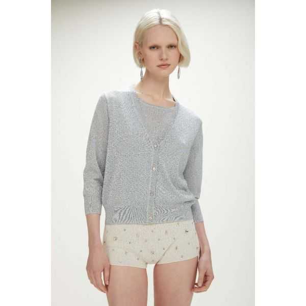 Lurex pointelle cardigan