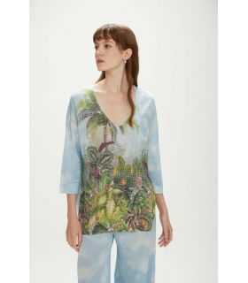 Oversized V neck sweater with Jungle print double use