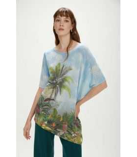 Oversized asymmetric sweater with Jungle print double use