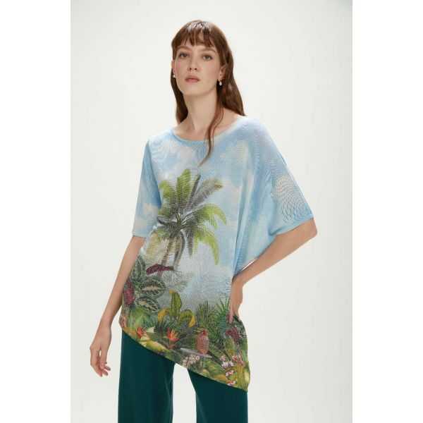 Oversized asymmetric sweater with Jungle print double use