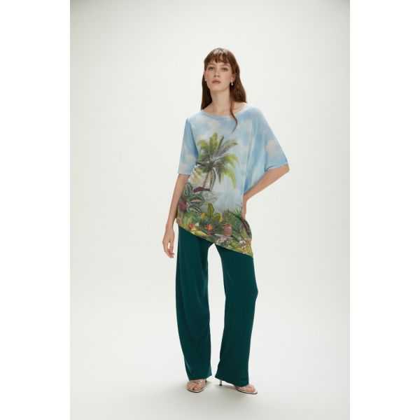 Oversized asymmetric sweater with Jungle print double use