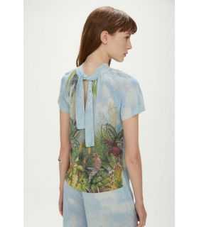 Short sleeve mock neck sweater with Jungle print double use