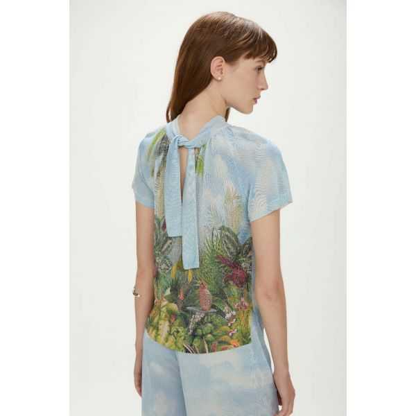 Short sleeve mock neck sweater with Jungle print double use