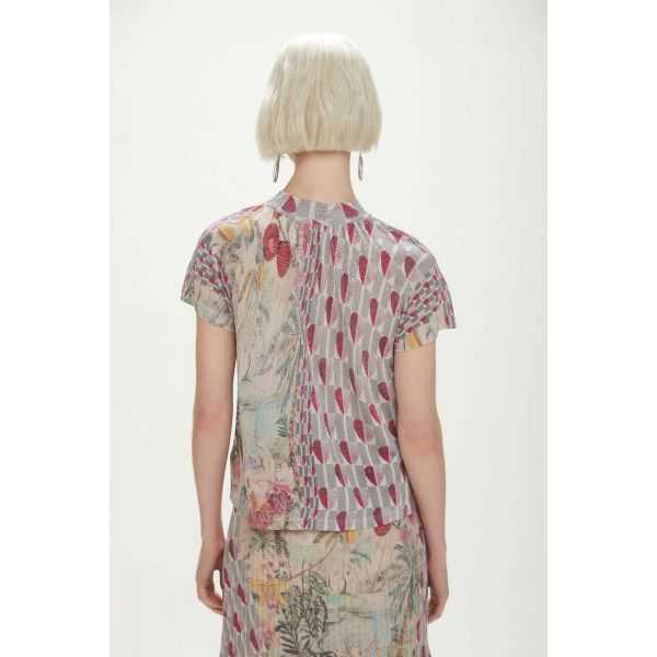 Short sleeve mock neck sweater with Hearts print double use