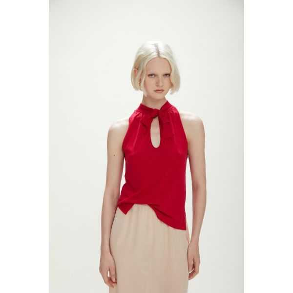 Top in maglia con scollo all'americana