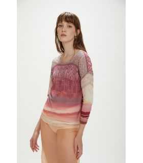 Pointelle sweater with desert print double use