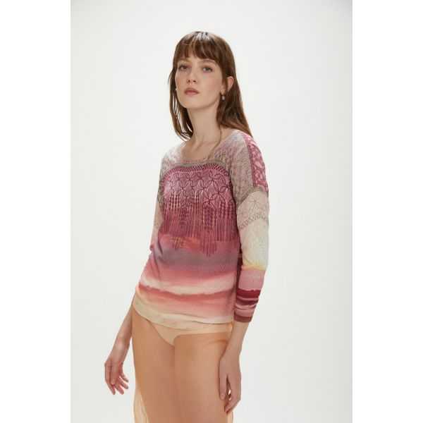 Pointelle sweater with desert print double use