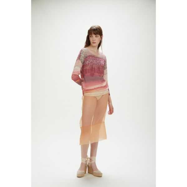 Pointelle sweater with desert print double use