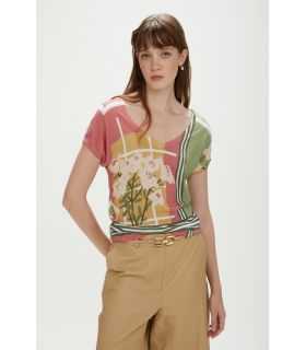 Short-sleeve V-neck top with print double use