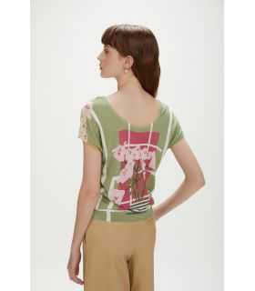 Short-sleeve V-neck top with print double use
