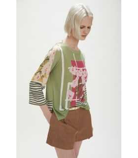 Boat neck oversized top with print double-use