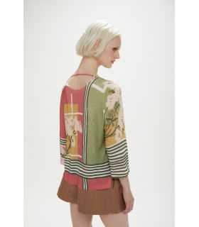 Boat neck oversized top with print double-use