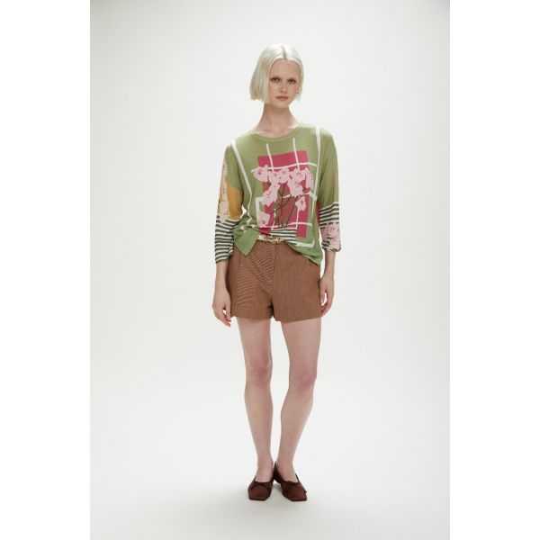 Boat neck oversized top with print double-use