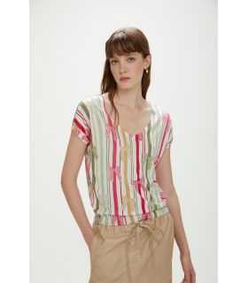 Short-sleeve V-neck top with print double use