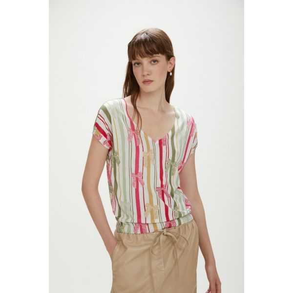 Short-sleeve V-neck top with print double use
