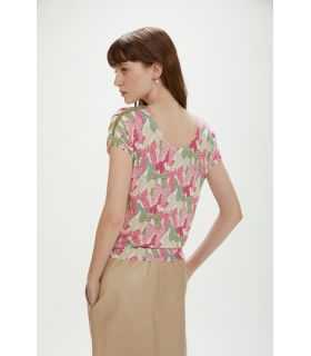 Short-sleeve V-neck top with print double use