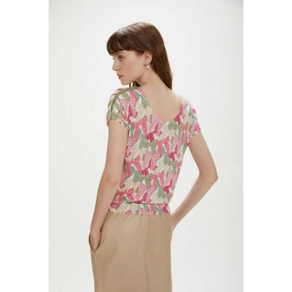 Short-sleeve V-neck top with print double use