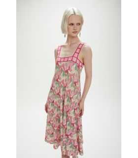Abito Midi Plissè con bordi crochet e stampa Ribbon
