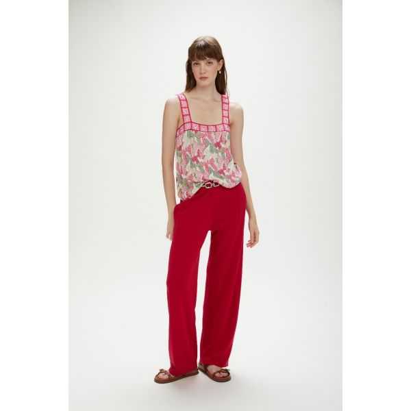 Canotta con inserti crochet, stampa Ribbon, double use
