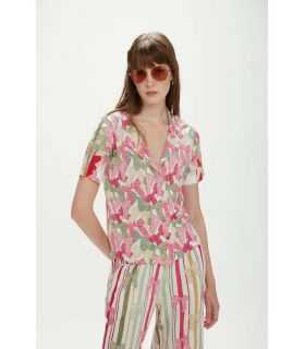 Short sleeve shirt with Ribbon print