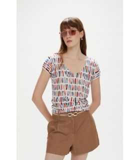 V-neck printed short-sleeve top double use
