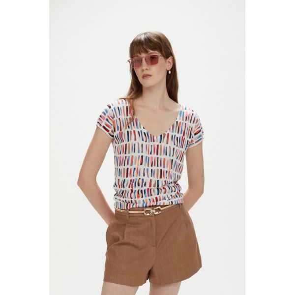 V-neck printed short-sleeve top double use
