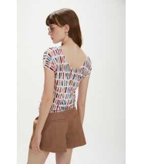V-neck printed short-sleeve top double use