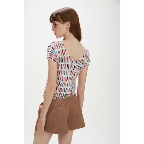 V-neck printed short-sleeve top double use
