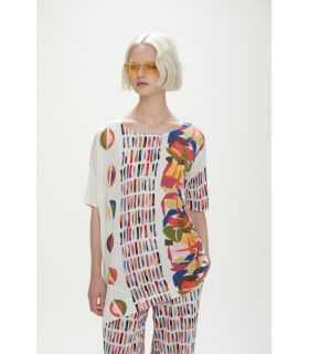 Asymmetric oversized jumper with Pop print double use